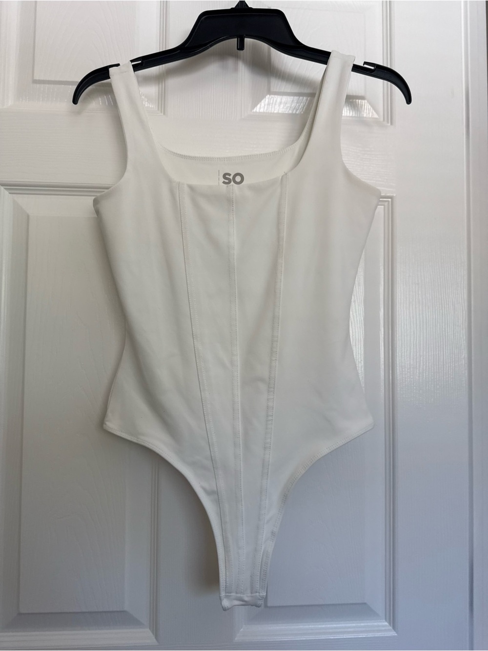 SO White Square Neck Stretch One-Piece Bodysuit